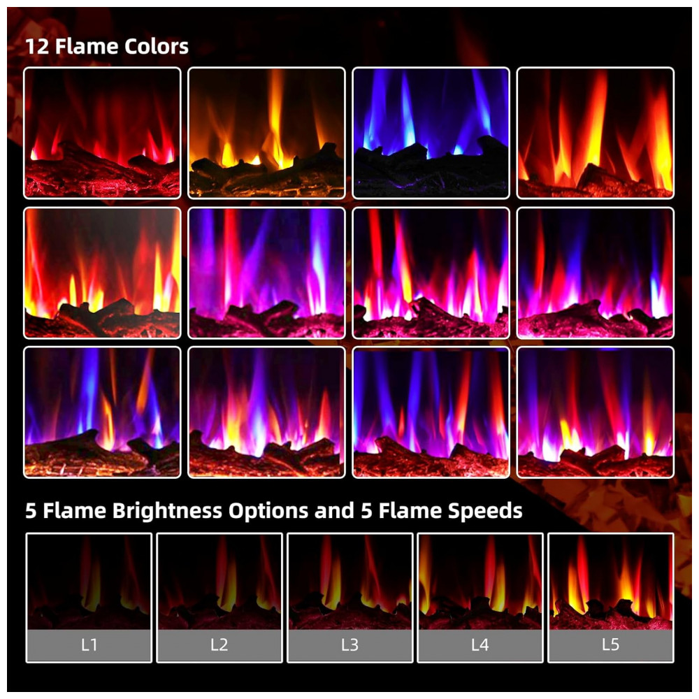 Lareira Elétrica Eueiriup 107x33cm 1500W LED 12 Cores Touch Embutir 110V