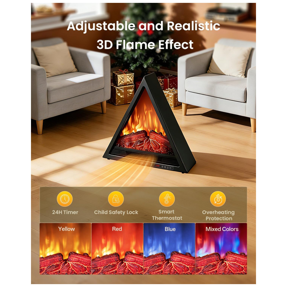 Lareira Elétrica AIRMATE 64x20x56cm 1500W Triangular Chamas Multicolor 110V