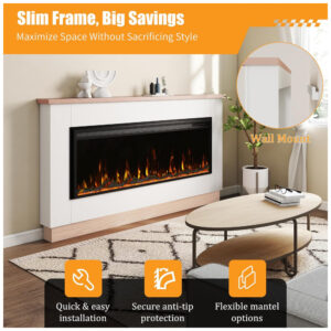 Lareira Elétrica Weyderk 180x93cm 1500W Painel Madeira Branco Embutir 110V
