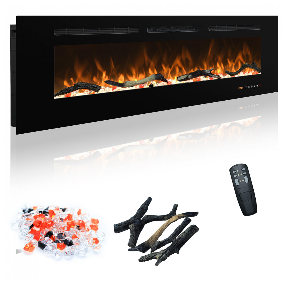 Lareira Elétrica Carsynflame 122x45cm 1500W 169 Combinações Chamas Embutir 110V