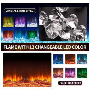 Lareira Elétrica OneBlis 127x43cm 1500W 12 Cores LED Cristais Embutir 110V