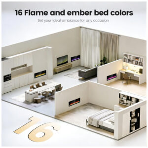 Lareira Elétrica Innoflame 107x41cm 1400W 16 Cores Chamas Embutir 110V