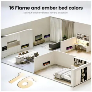 Lareira Elétrica Innoflame 107x41cm 1400W 16 Cores Chamas Embutir 110V