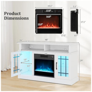 Rack TV Lareira Elétrica Relax4Life 122x74cm LED RGB Chamas 9 Cores 110V