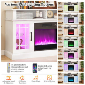 Rack TV Lareira Elétrica Relax4Life 122x74cm LED RGB Chamas 9 Cores 110V