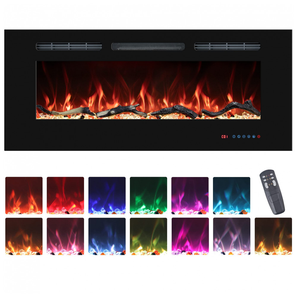 Lareira Elétrica VINEMOUNT 76x45cm 1500W 13 Cores LED Quartzo Embutir 110V