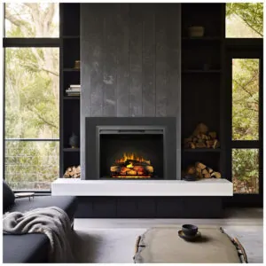 Lareira Elétrica LegendFlame Carl Preto 111 cm largura x 78 cm altura Trim Kit 120V