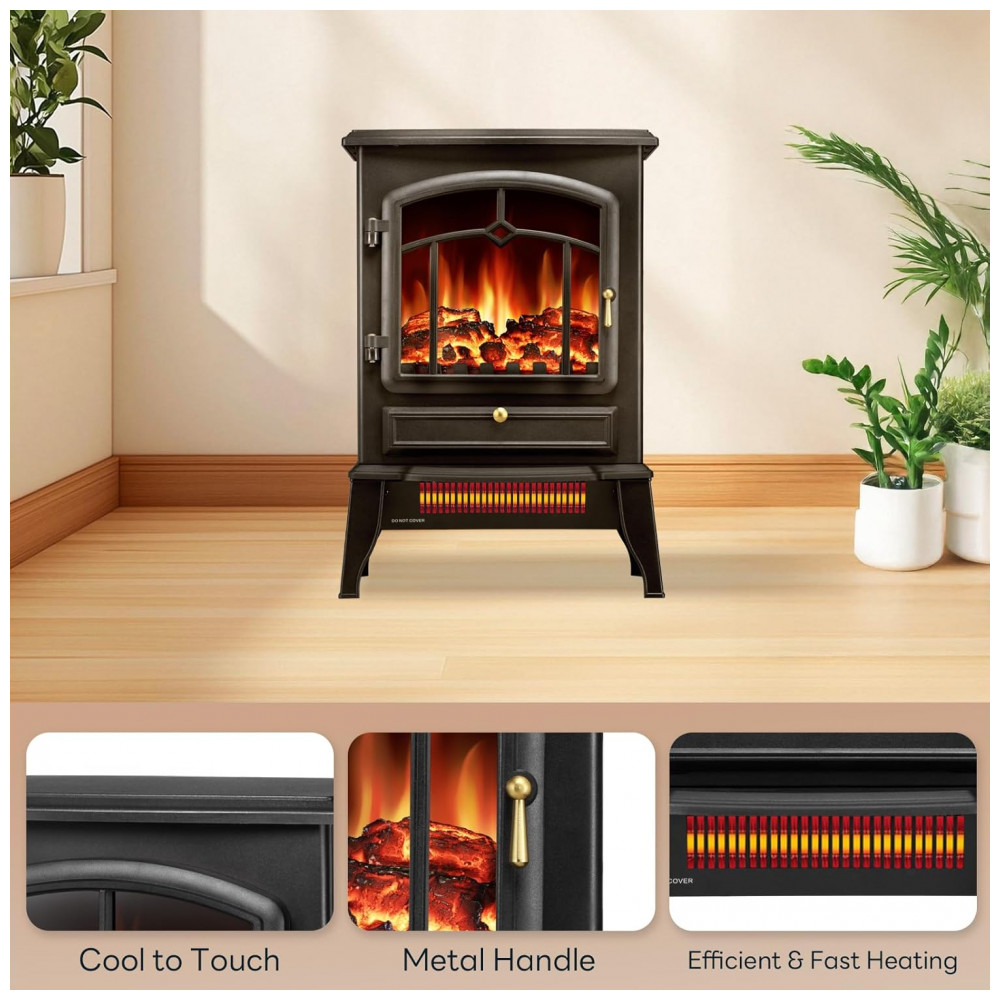 Lareira Elétrica ZAFRO 39x24x56cm 1500W Chamas 3D Termostato Portátil 110V