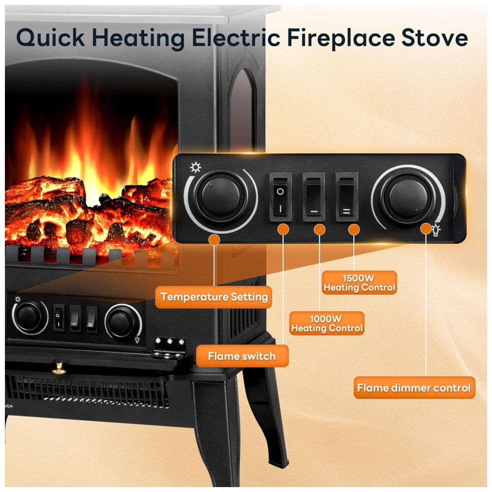 Lareira Elétrica ZAFRO 39x24x56cm 1500W Chamas 3D Termostato Portátil 110V