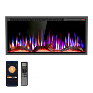 Lareira Elétrica R.W.FLAME 91x43cm 1500W WiFi Alexa Sons Chamas LED Embutir 110V