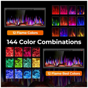Lareira Elétrica R.W.FLAME 91x43cm 1500W WiFi Alexa Sons Chamas LED Embutir 110V