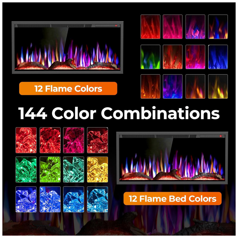 Lareira Elétrica R.W.FLAME 91x43cm 1500W WiFi Alexa Sons Chamas LED Embutir 110V
