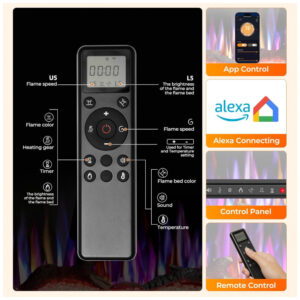 Lareira Elétrica R.W.FLAME 91x43cm 1500W WiFi Alexa Sons Chamas LED Embutir 110V