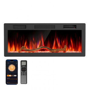 Lareira Elétrica R.W.FLAME 107x45cm 1500W WiFi Alexa Sons Embutir 110V