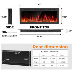 Lareira Elétrica R.W.FLAME 107x45cm 1500W WiFi Alexa Sons Embutir 110V