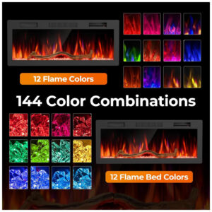 Lareira Elétrica R.W.FLAME 107x45cm 1500W WiFi Alexa Sons Embutir 110V