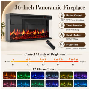 Lareira Elétrica Nordivale 160x90cm 1500W Rack TV 70 Chamas LED 3D 110V