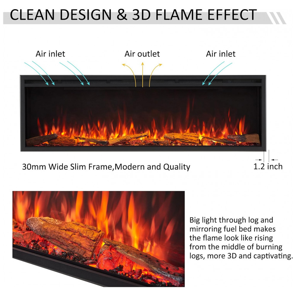 Lareira Elétrica Recessed Parede Smart LegendFlame Preta EF354A 120V largura 152 cm x altura 48 cm