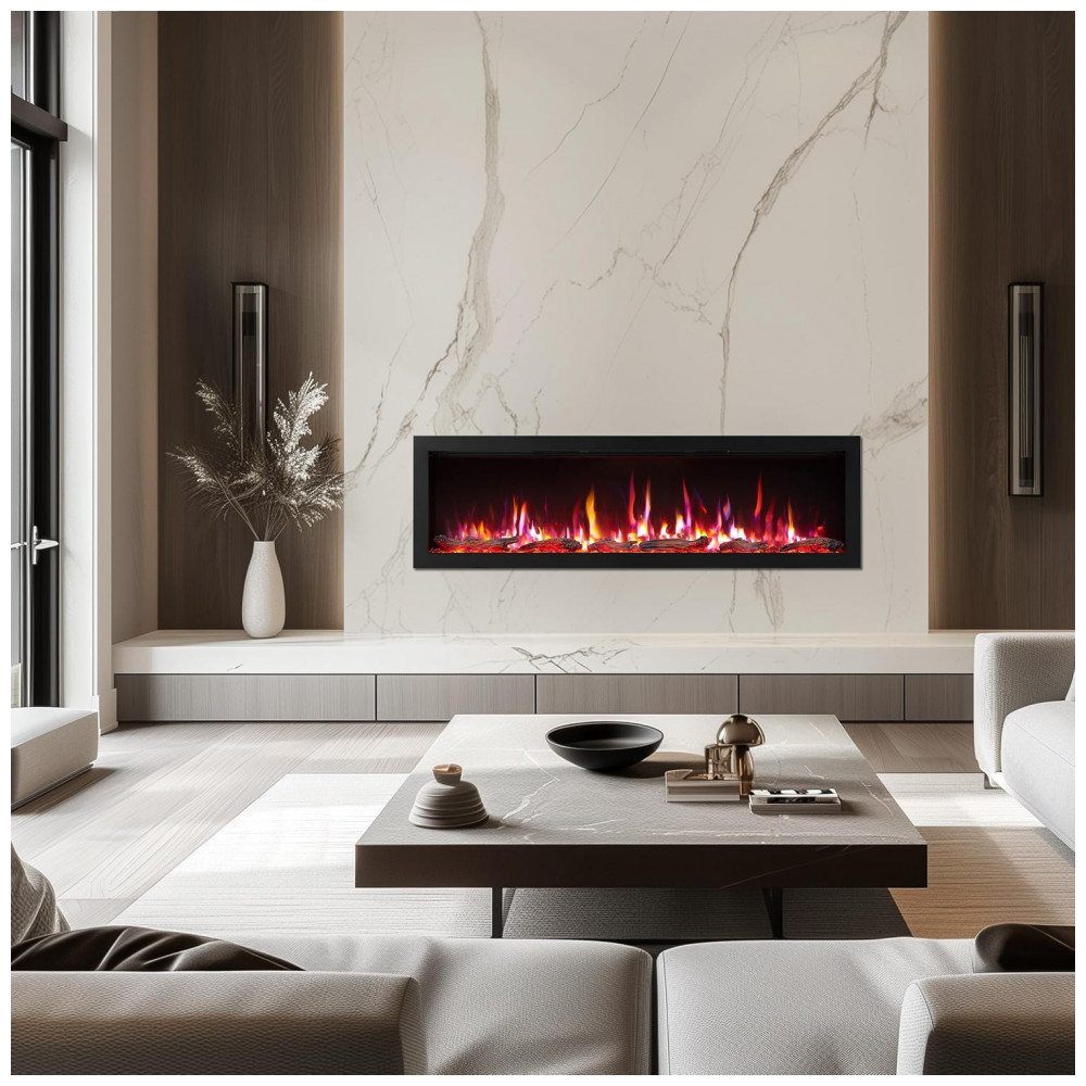 Lareira Elétrica PuraFlame 152x45cm 1500W WiFi Alexa 9 Cores LED Embutir 110V