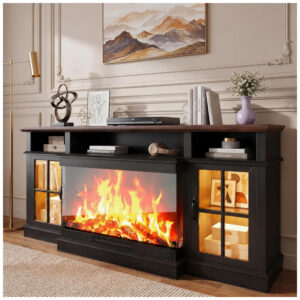 Rack TV Nordivale 178x78cm Lareira Elétrica 16 Cores 3 Vidros Preto 110V