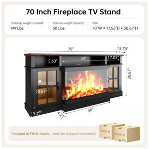 Rack TV Nordivale 178x78cm Lareira Elétrica 16 Cores 3 Vidros Preto 110V