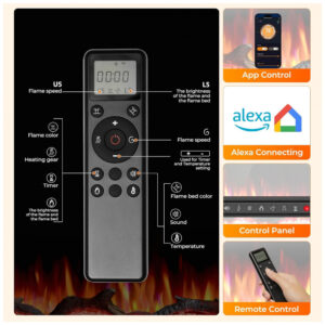 Lareira Elétrica R.W.FLAME 91x43cm 1500W WiFi Alexa Multicolor Embutir 110V