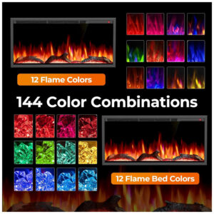 Lareira Elétrica R.W.FLAME 91x43cm 1500W WiFi Alexa Multicolor Embutir 110V