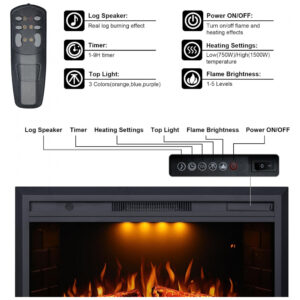 Lareira Elétrica Valuxhome 127x70cm 1500W Chamas LED Som Crepitar Embutir 110V