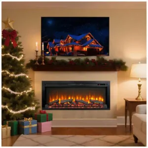 Lareira Elétrica Innoflame 112x48cm 1400W Chamas LED Termostato Embutir 110V
