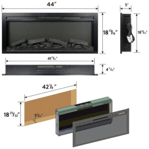 Lareira Elétrica Innoflame 112x48cm 1400W Chamas LED Termostato Embutir 110V
