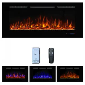 Lareira Elétrica Dreamflame 114x55cm 1500W Chamas 3 Cores LCD Embutir 110V
