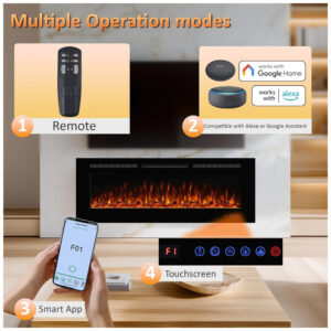 Lareira Elétrica Dreamflame 114x55cm 1500W Chamas 3 Cores LCD Embutir 110V