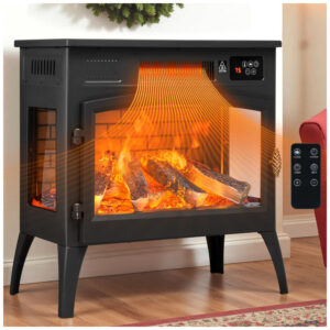 Lareira Elétrica Dovov YH 15 3 de Piso 61 cm 24 Chama 3D em 3 Ângulos 6 Cores Aquecedor 1500 W Interno