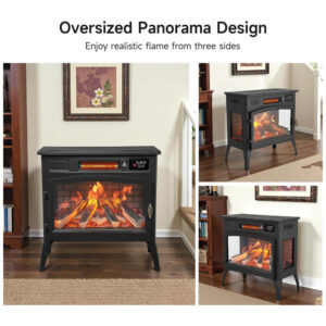 Lareira Elétrica Dovov YH 15 3 de Piso 61 cm 24 Chama 3D em 3 Ângulos 6 Cores Aquecedor 1500 W Interno