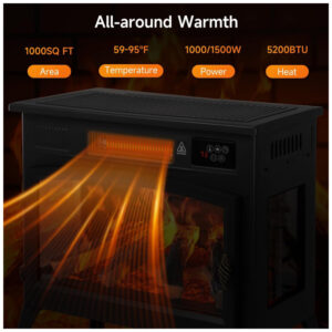 Lareira Elétrica Dovov YH 15 3 de Piso 61 cm 24 Chama 3D em 3 Ângulos 6 Cores Aquecedor 1500 W Interno