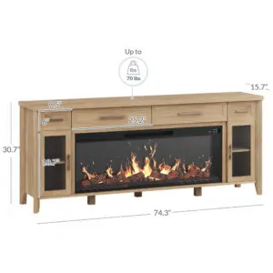Rack TV Lareira Elétrica BELLEZE 189x78cm 1400W Chamas LED Rústico 110V