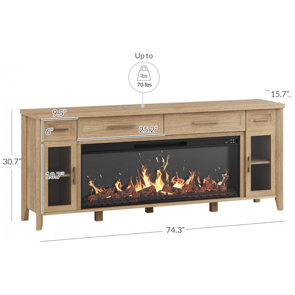 Rack TV Lareira Elétrica BELLEZE 189x78cm 1400W Chamas LED Rústico 110V