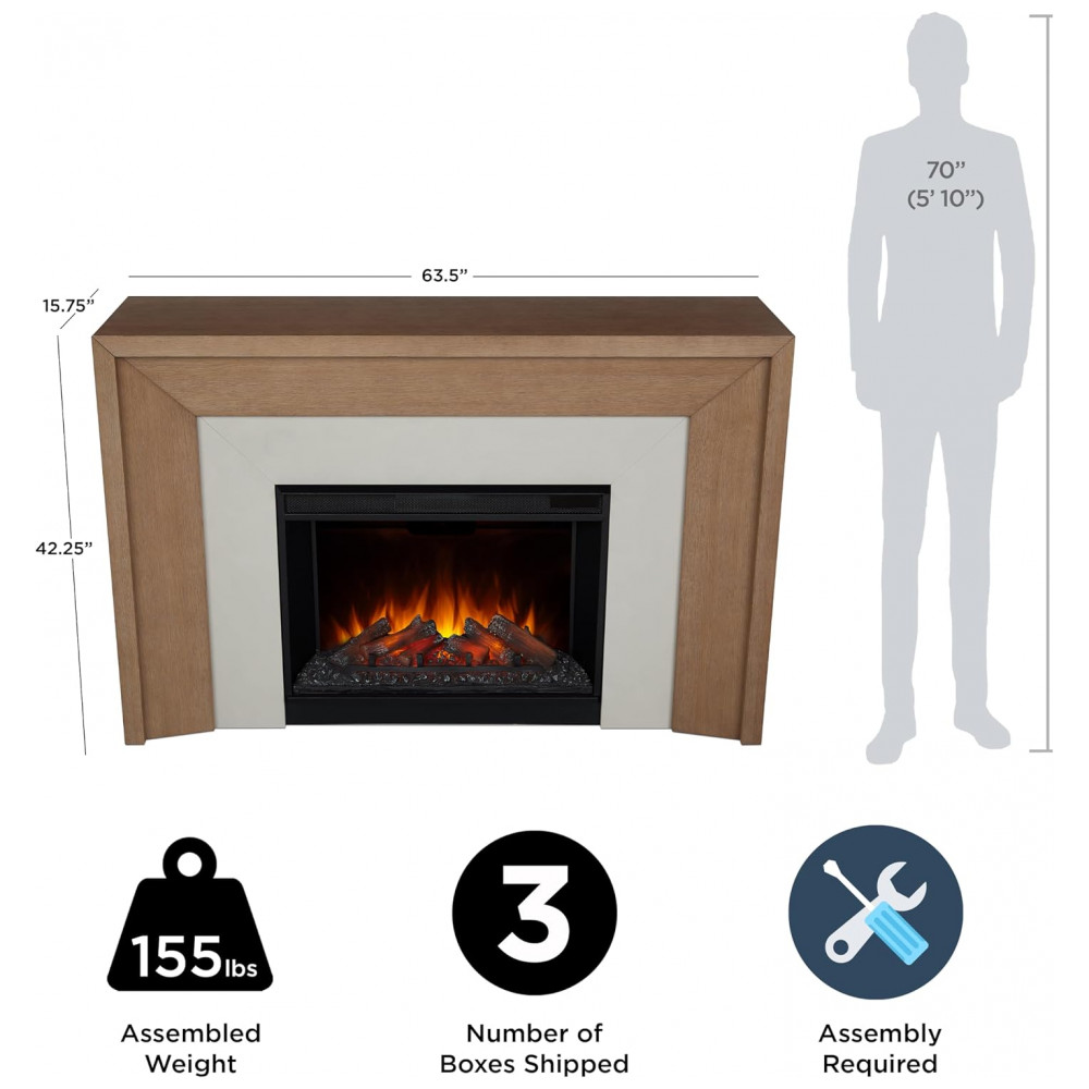 Lareira Elétrica Real Flame 161x107cm 1500W Chamas LED Madeira Portátil 110V