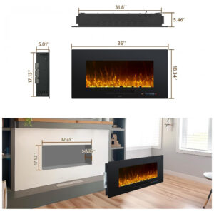 Lareira Elétrica Oxhark Flame 91x44cm 1500W Chamas 13 Cores Touch Embutir 110V
