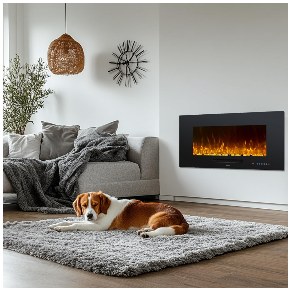 Lareira Elétrica Oxhark Flame 91x44cm 1500W Chamas 13 Cores Touch Embutir 110V