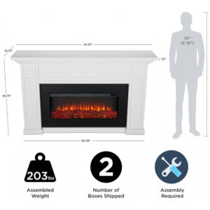 Lareira Elétrica Real Flame 190x116cm 1500W Quartzo Controle Remoto 110V