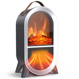 Lareira Elétrica Riseon 20x34cm 1500W Chamas 3D Portátil Preto 110V