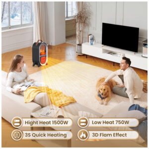 Lareira Elétrica Riseon 20x34cm 1500W Chamas 3D Portátil Preto 110V