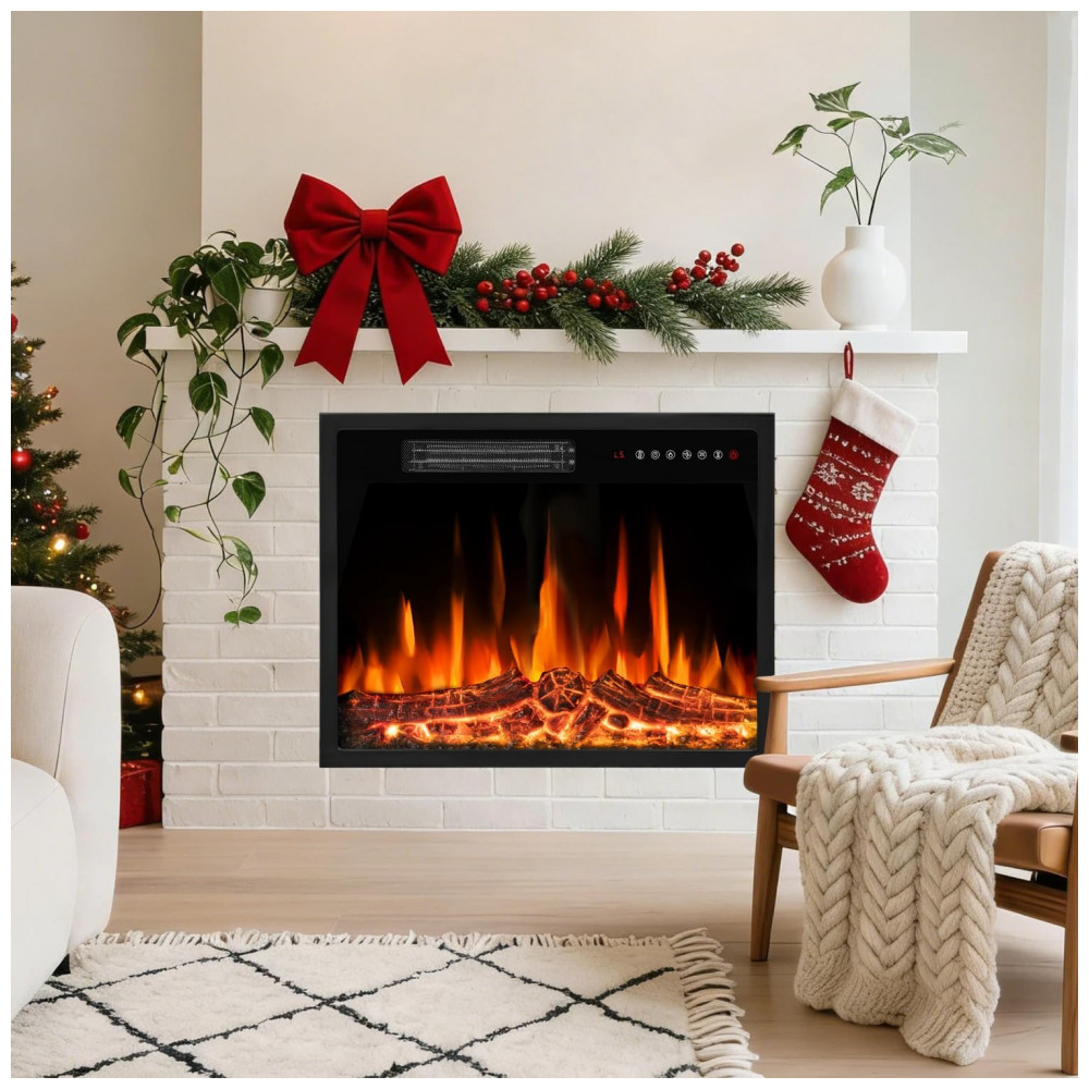 Lareira Elétrica Tornivk 58x46cm 1500W Chamas LED Multicoloridas Embutir 110V