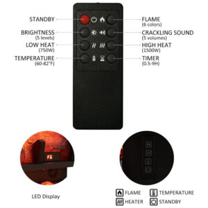 Lareira Elétrica PuraFlame Preto Freestanding 6 Cores de Chama 750W 1500W 68.6 L X 50.5 cm A cm 120V