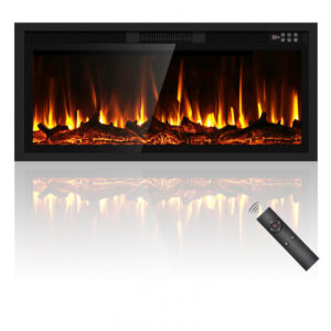 Lareira Elétrica BREEZEHEAT 107x46cm 1500W Chamas LED 12 Cores Embutir 110V