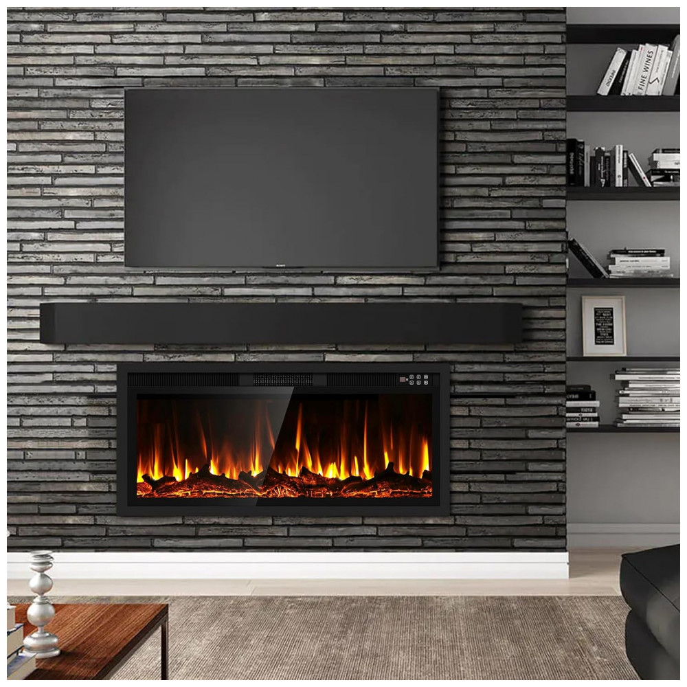 Lareira Elétrica BREEZEHEAT 107x46cm 1500W Chamas LED 12 Cores Embutir 110V