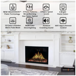 Lareira Elétrica Modern Flames 107x23cm 1500W Heliovision Smart App Embutir 110V